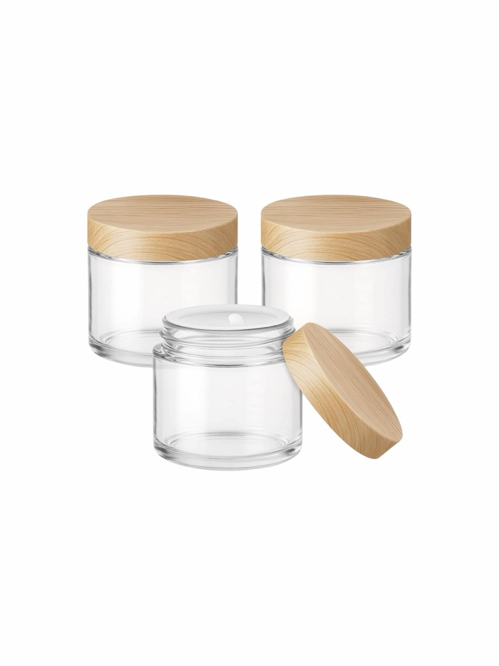 2 oz Glass Containers with Woodgrain Lids - 3 pack